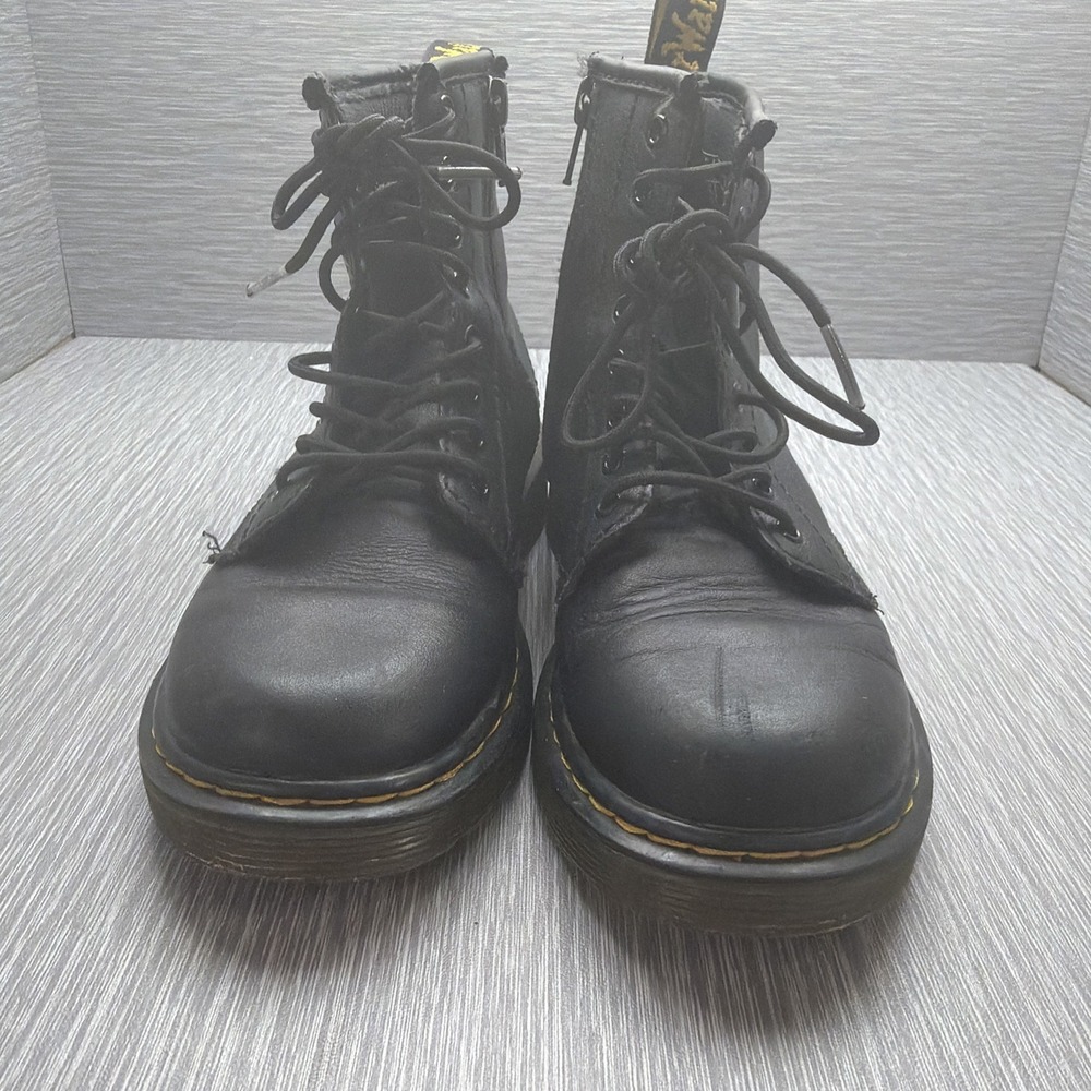 Dr Martens 1460 J Youth Boots Kids Size 1 Black Leather Lace Up Side Zip